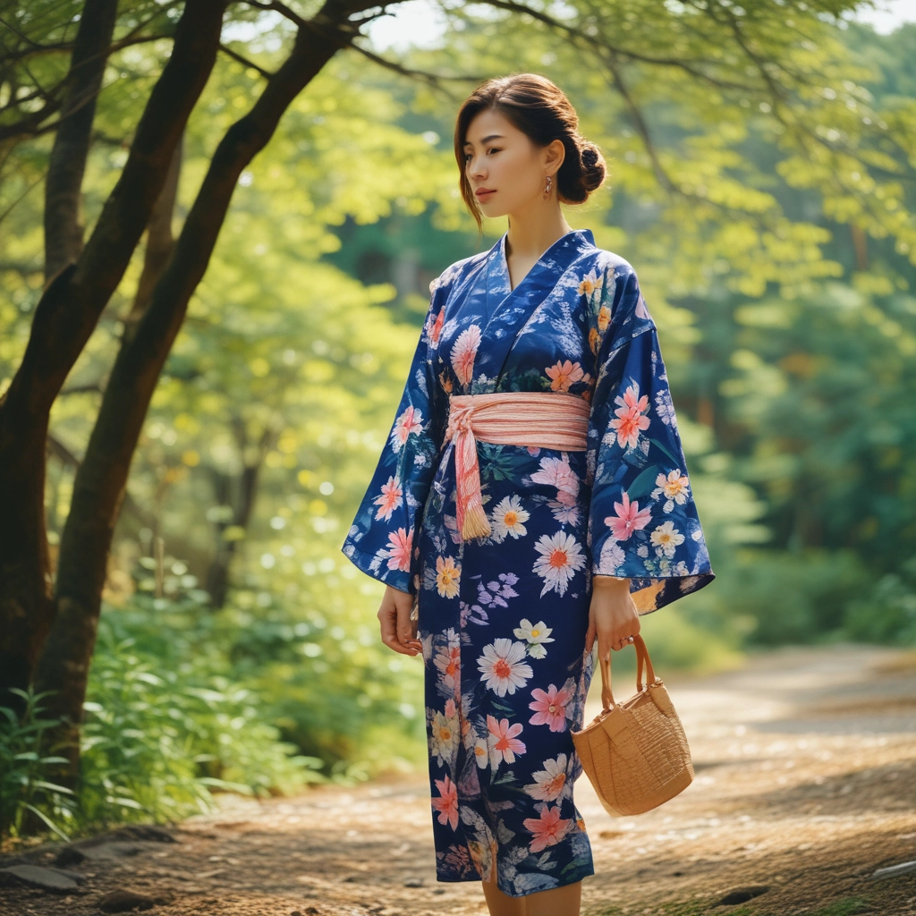 japanischer Kimono mit Yukata und Obi-Gürtel – traditionelle japanische Kleidung handgefertigt